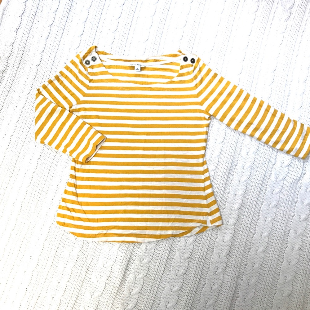 Banana Republic mustard stripe button shoulder tee
